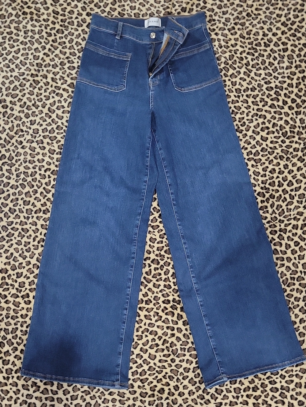Frame Denim Wide-Leg High-Rise Jeans in Deep Blue Denim